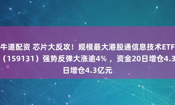 牛道配资 芯片大反攻！规模最大港股通信息技术ETF华宝（159131）强势反弹大涨逾4% ，资金20日增仓4.3亿元